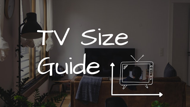 Dark room, with text "TV Size Guide"