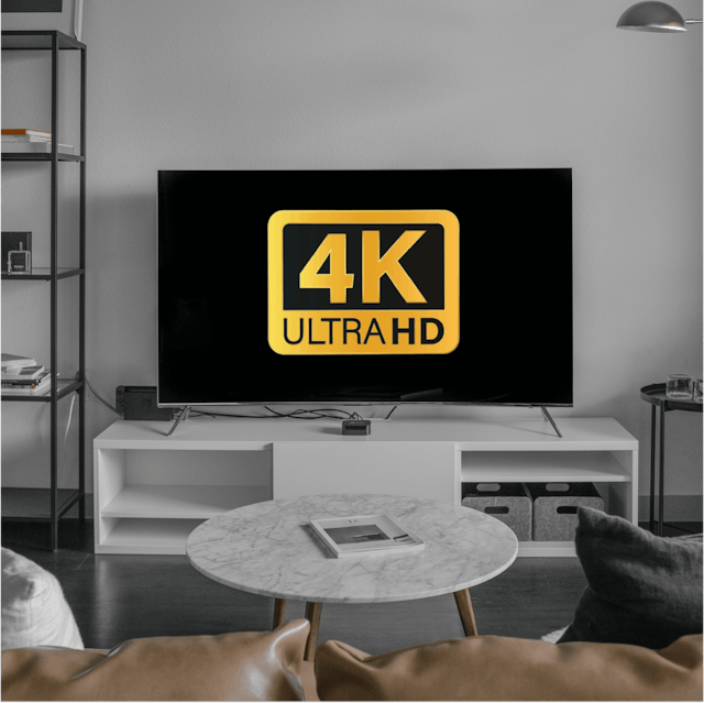 TV with 4K logo displayed on the screen