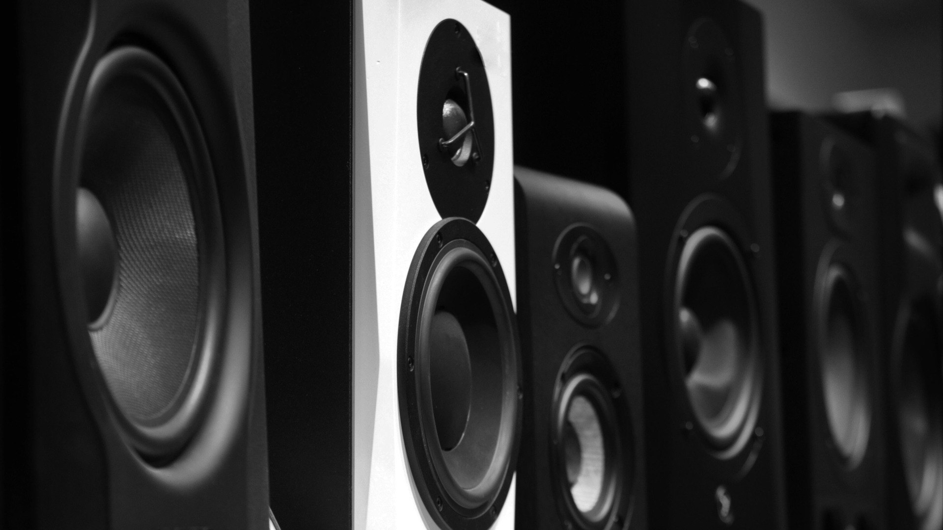 Black and white photo of speakers